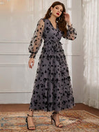 Modely Floral Mesh Belted Surplice Front Dress