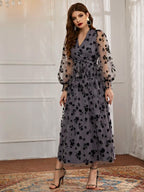 Modely Floral Mesh Belted Surplice Front Dress