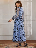 Modely Floral Mesh Belted Surplice Front Dress