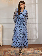 Modely Floral Mesh Belted Surplice Front Dress