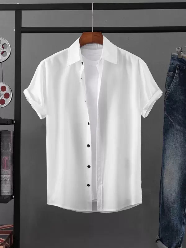 Men 1pc Solid Button Up Shirt