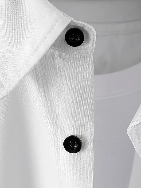 Men 1pc Solid Button Up Shirt