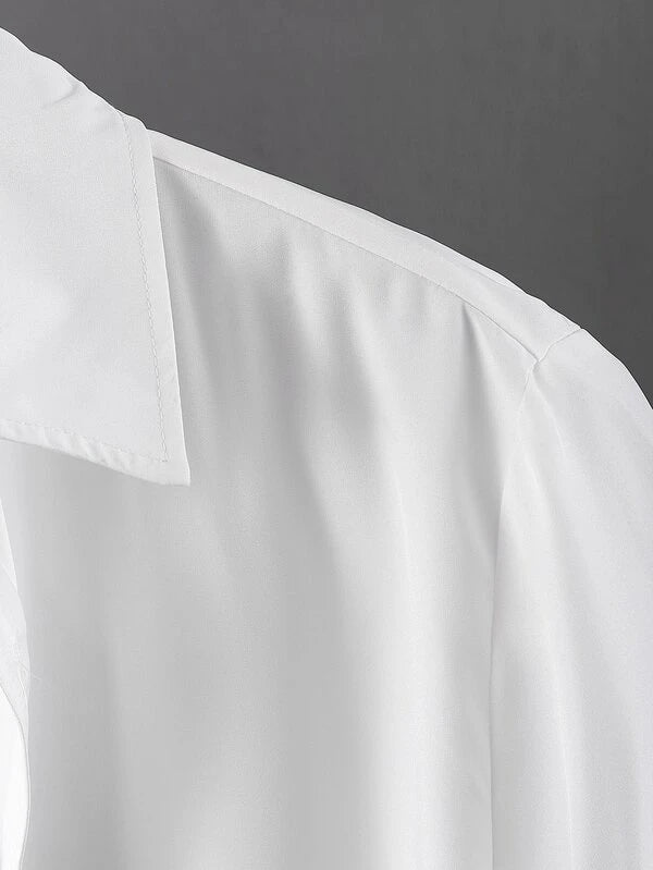 Men 1pc Solid Button Up Shirt