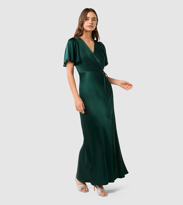 CHELSEA Flutter Sleeves Satin Maxi Party Dress