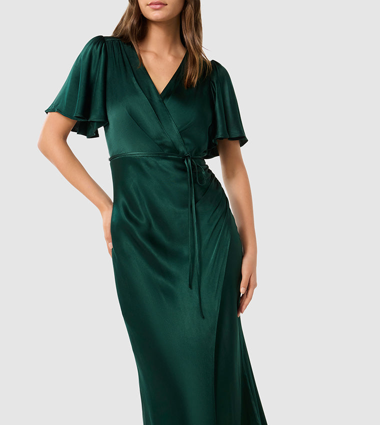 CHELSEA Flutter Sleeves Satin Maxi Party Dress