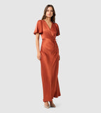 CHELSEA Flutter Sleeves Satin Maxi Party Dress