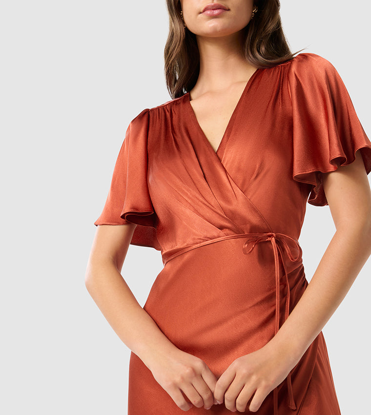 CHELSEA Flutter Sleeves Satin Maxi Party Dress