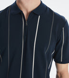 Striped Zipper Neck Polo T-Shirt