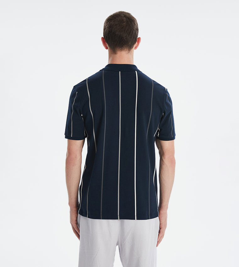 Striped Zipper Neck Polo T-Shirt
