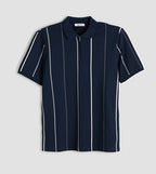 Striped Zipper Neck Polo T-Shirt